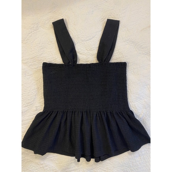 Madewell Tops - Madewell Texture & Thread Smocked Peplum Tank Top Black Large Sleeveless Crepe